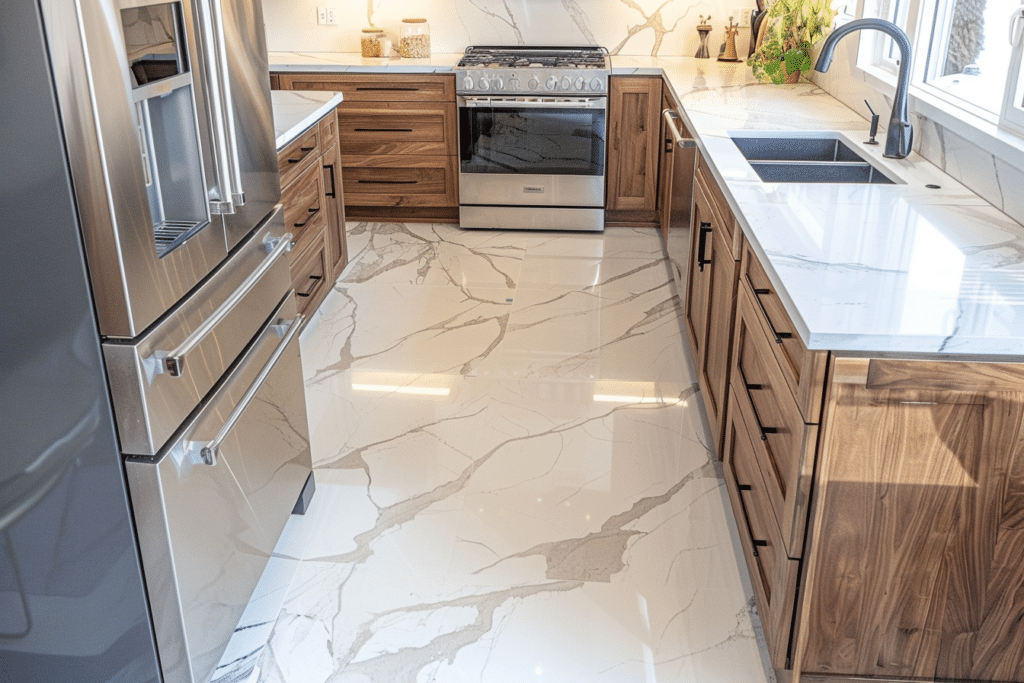 Luxury white porcelain marble installed in kitchen| How Much Does Tile Installation Cost?