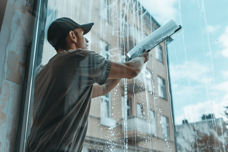 Man cleaning a window | How Much Does Window Cleaning Cost?