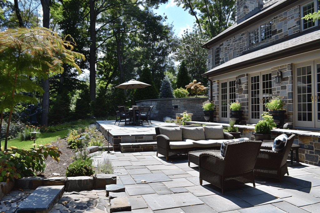 Modern Stone Patio with Furniture | How Much Does a Stone Patio Cost?
