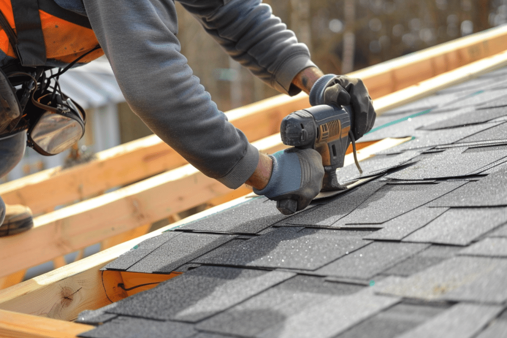 Professional installing shingles roof