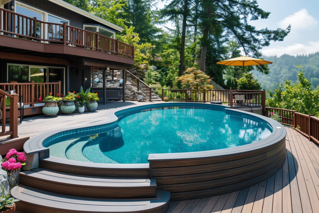 Semi Inground pool with deck