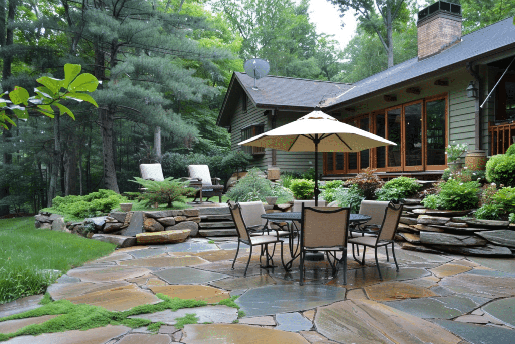 Stone Patio with Furniture