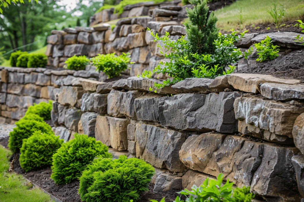 Stone Retaining Wall With Greenery | How Much Does A Stone Retaining Wall Cost?