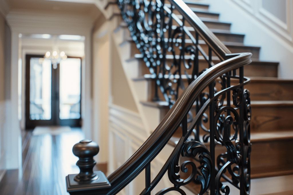 Wrought Iron Railing on Stairs Inside a Home | How Much Does Wrought Iron Railing Cost?