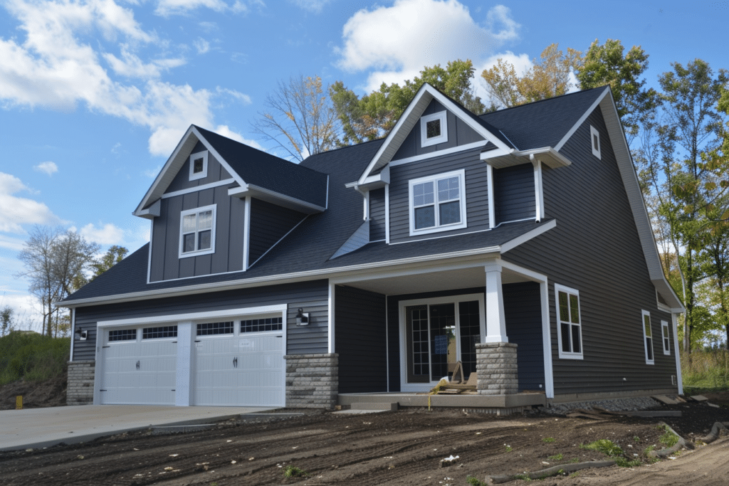 Grey vinyl siding on newly built home | How Much Does Vinyl Siding Cost?