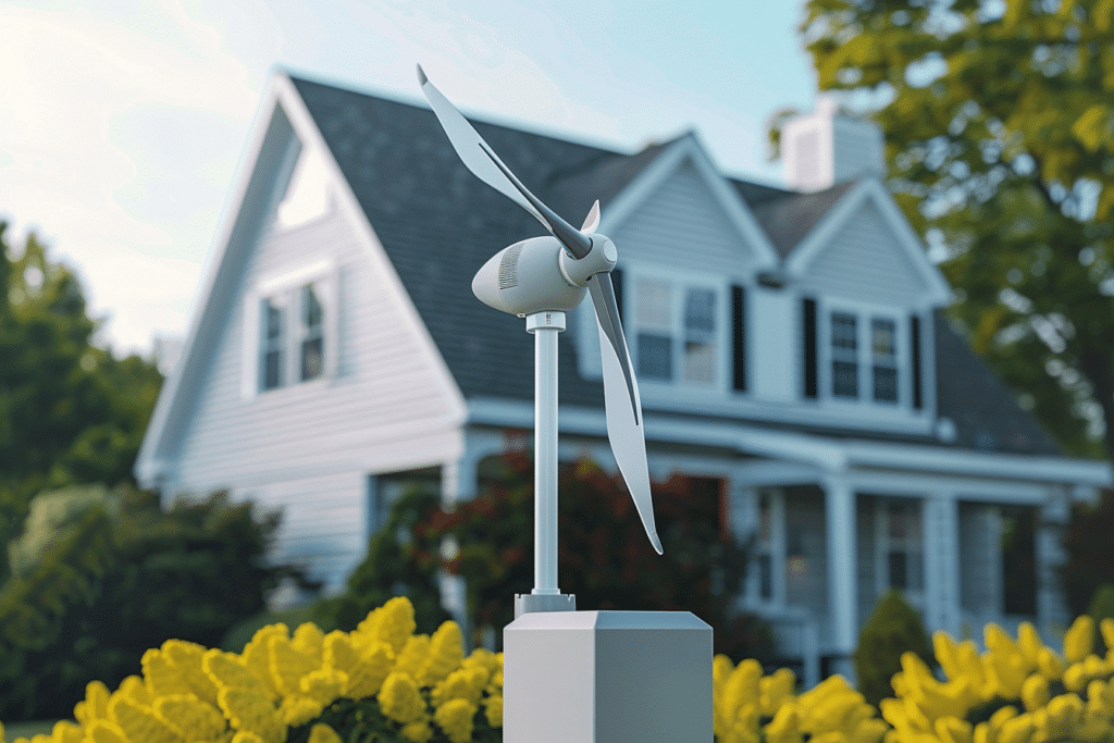 Residential wind turbine installed in front of farm house | How Much Does A Wind Turbine Cost?