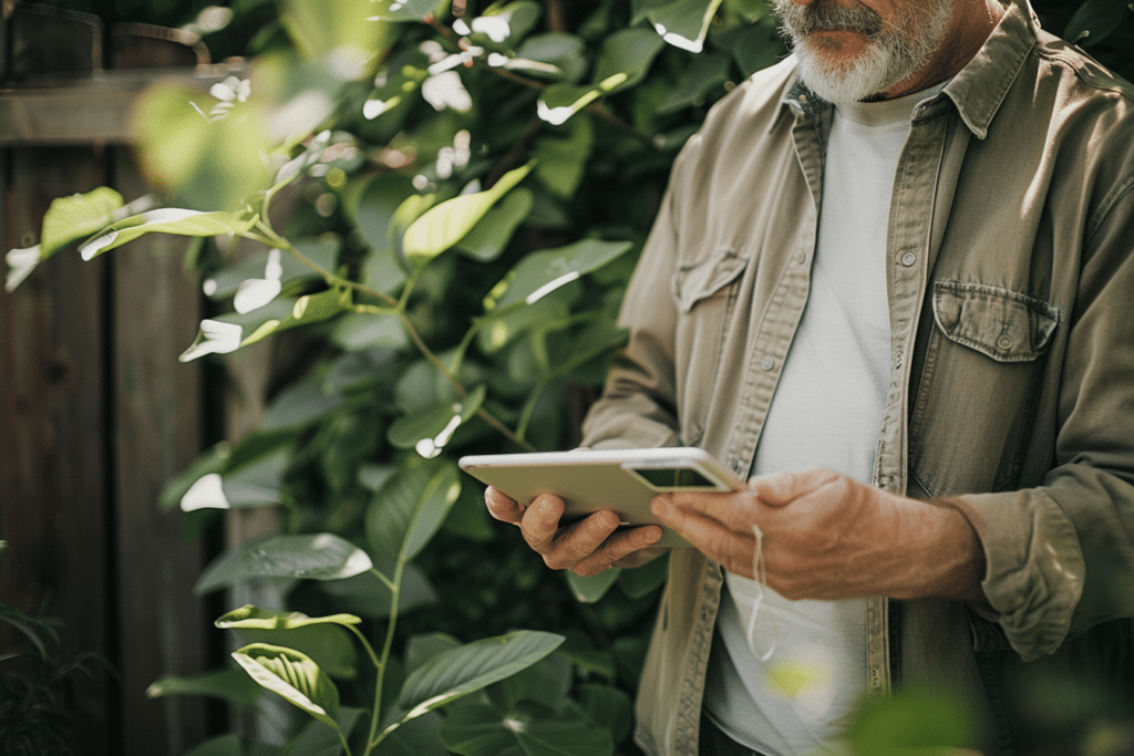 Man on iPad checking the home security system