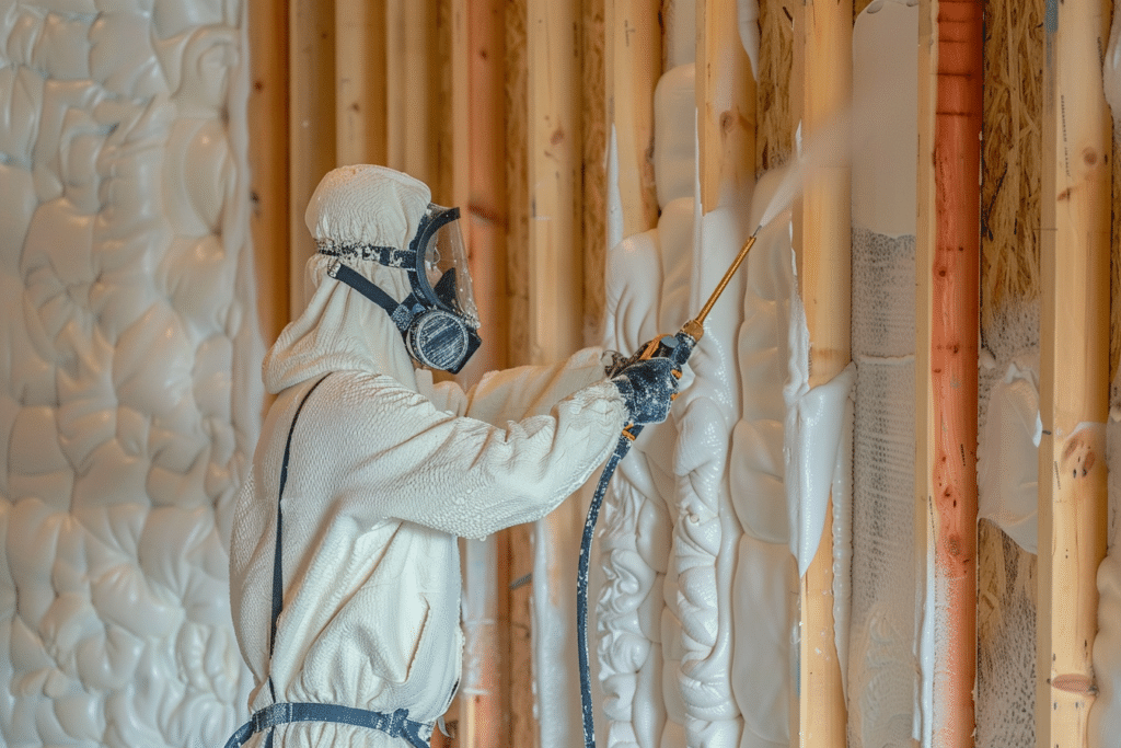 Application of spray foam insulation into newly installed walls | How Much Does Spray Foam Insulation Cost?