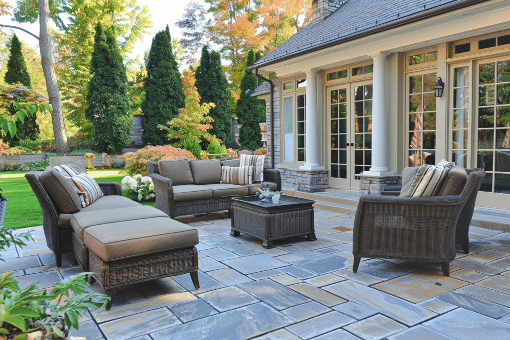  Stone Patio with Furniture | How Much Does a Stone Patio Cost?